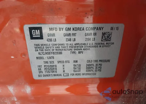 2015 Chevrolet Trax Ltz from USA, damaged, VIN KL7CJNSB7FB229386